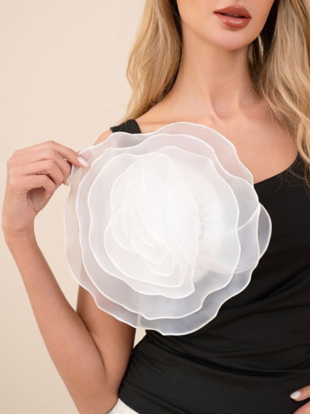 White Oversized Organza Brooch Pin / Hair Clip Statement Corsage 11 Inches Bold